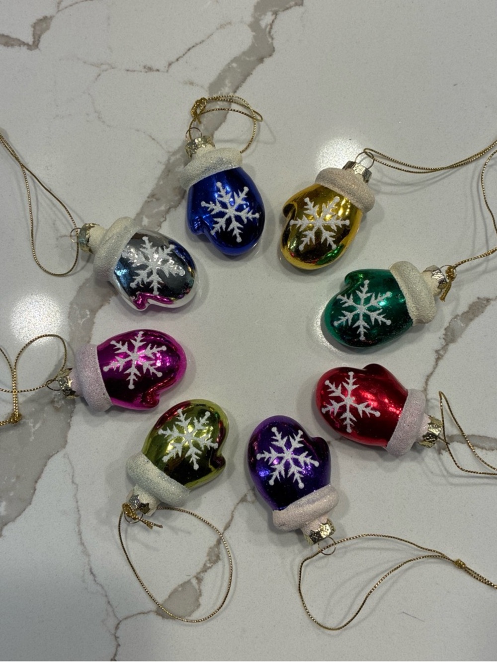 Colorful Snowflake Mitten Ornaments - Set of 8